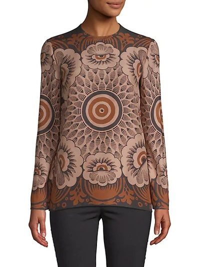 Shop Valentino Printed Long-sleeve Silk Top In Pink Multi