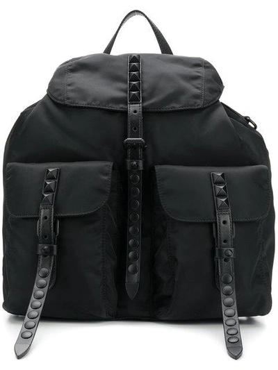 Shop Prada Studded Straps Backpack - Black