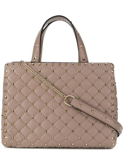 Shop Valentino Garavani Rockstud Quilted Tote - Neutrals