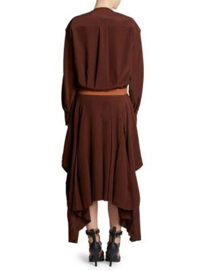 Shop Chloé Two-tone Deep V-neck Long-sleeve Midi Dress In Obscure Brown