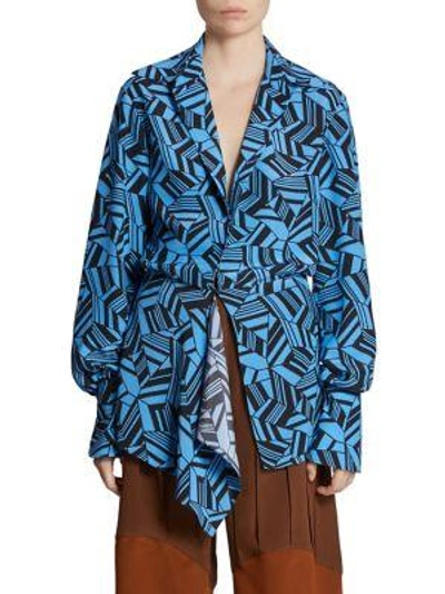 Shop Chloé Geometric Print Silk Blouse In Yellow Brown