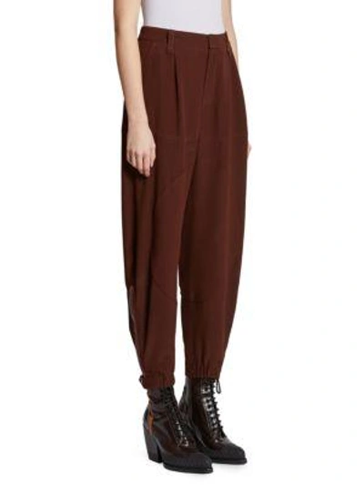 Shop Chloé Silk Jodphur Jogging Pants In Obscure Brown