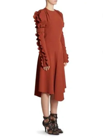 Shop Chloé Ruffle-sleeve Midi Dress In Wild Wood Brown