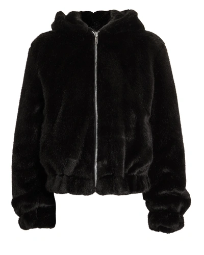 Shop Helmut Lang Black Faux Fur Hooded Bomber Jacket