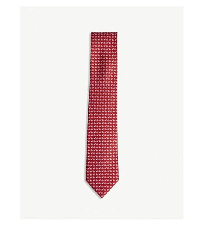 Shop Ferragamo Snail-print Silk Tie In Red