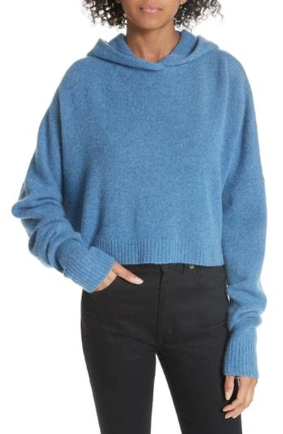 Shop Theory Crop Sweater Hoodie In Heather Denim