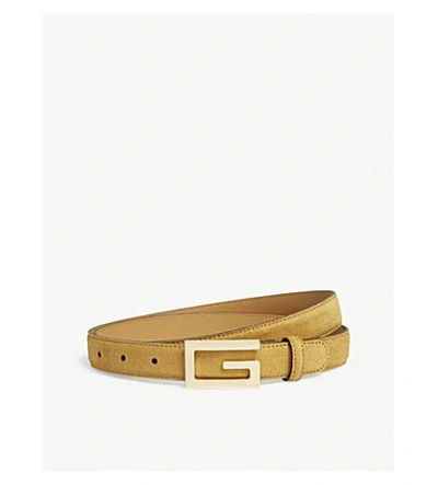 Shop Gucci G-buckle Skinny Suede Belt In Cognac