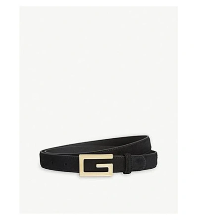 Shop Gucci G-buckle Skinny Suede Belt In Black