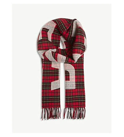 Shop Balenciaga Logo Tartan Wool Scarf In Red Black