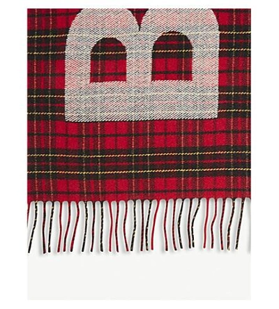 Shop Balenciaga Logo Tartan Wool Scarf In Red Black