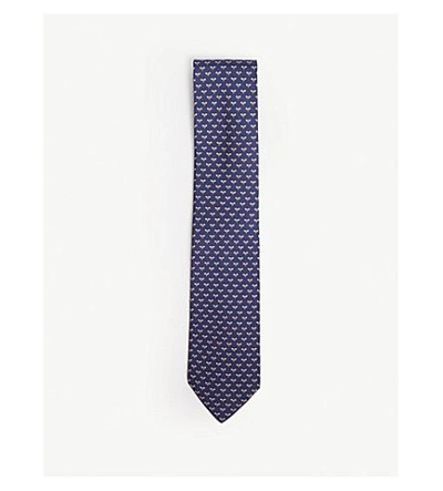 Shop Ferragamo Bee Print Silk Tie In Blue
