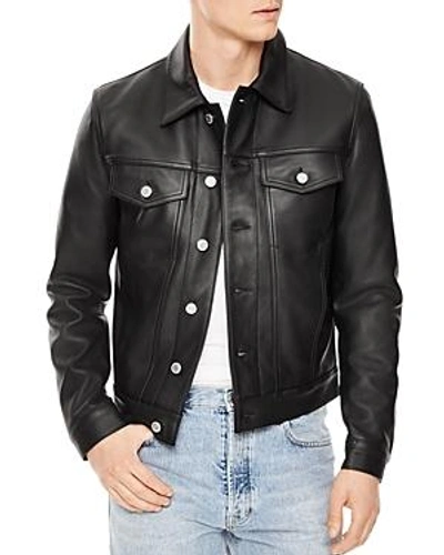 Shop Sandro Trucker Leather Jacket In Black