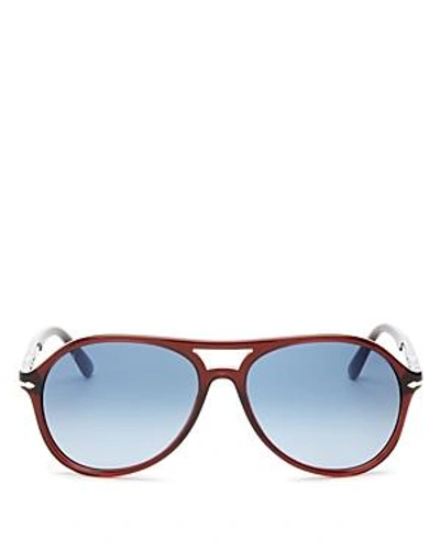 Shop Persol Men's Brow Bar Aviator Sunglasses, 59mm In Trasparent Brown/ Azure Gradient Blue