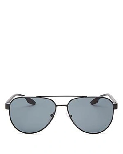Shop Prada Men's Linea Rossa Polarized Brow Bar Aviator Sunglasses, 56mm In Black