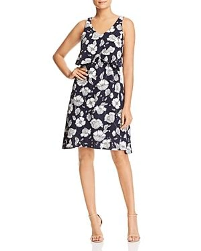 Shop B Collection By Bobeau Lane Floral-print Overlay Dress - 100% Exclusive In Blue Stencil