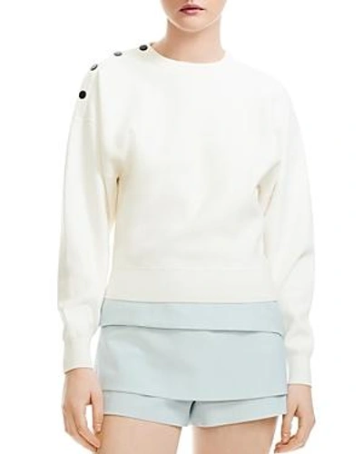 Shop Maje Marlina Cropped Shoulder-snap Sweater In Ecru