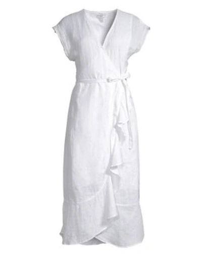 Shop Joie Filma Linen Crossover Dress In Porcelain