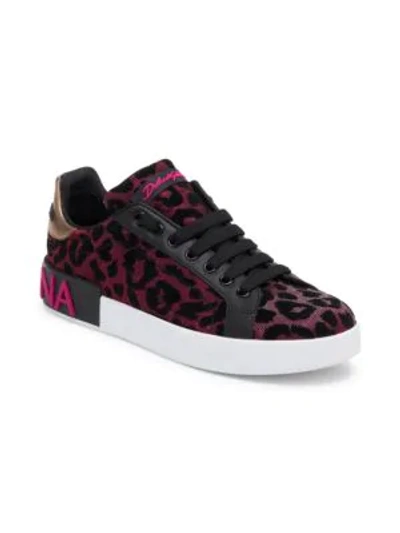 Shop Dolce & Gabbana Leopard Print Classic Sneakers In Black Fuchsia