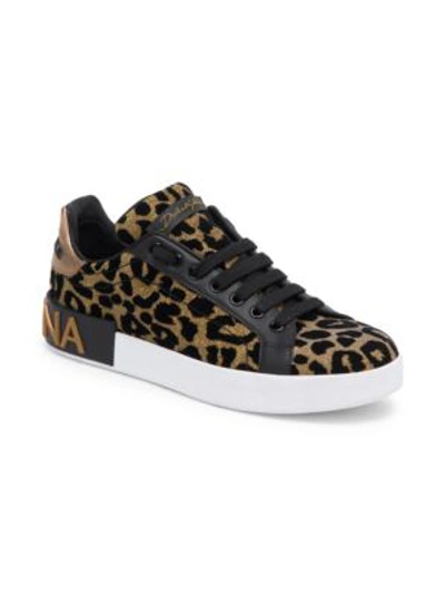 Shop Dolce & Gabbana Leopard Print Classic Sneakers In Black Fucshia
