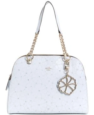 Shop Guess Jayne Satchel In White/gold