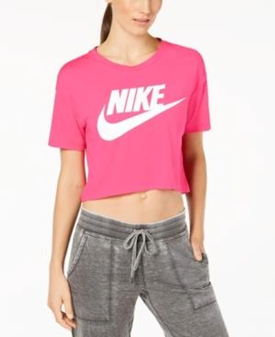 Shop Nike Sportswear Essential Cropped Top In Watermelon/white