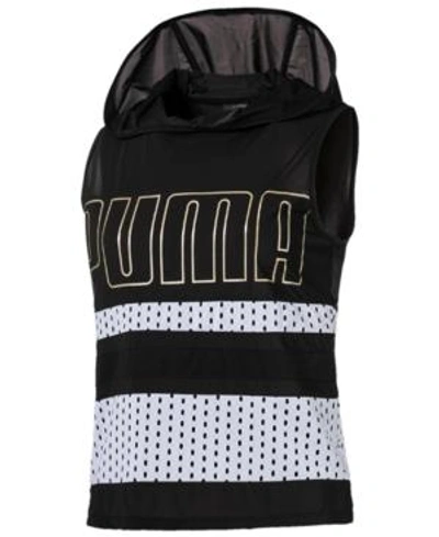 Shop Puma Varsity Drycell Sheer Sleeveless Hoodie In Black