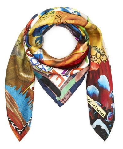 Shop Christian Lacroix Love Them All Silk Scarf In White