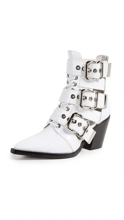 Shop Jeffrey Campbell Caceres Buckle Booties In White Box