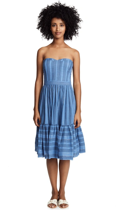 Shop La Vie Rebecca Taylor Gauzy Stripe Dress In Light Indigo Combo