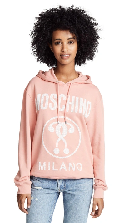 Shop Moschino Logo Hoodie In Peach