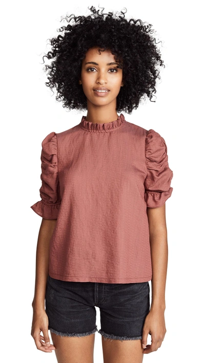 Shop Moon River Ruched Sleeve Top In Rose