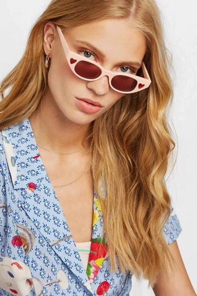 Shop Le Specs + Adam Selman The Heartbreaker Cat-eye Acetate Sunglasses In Blush
