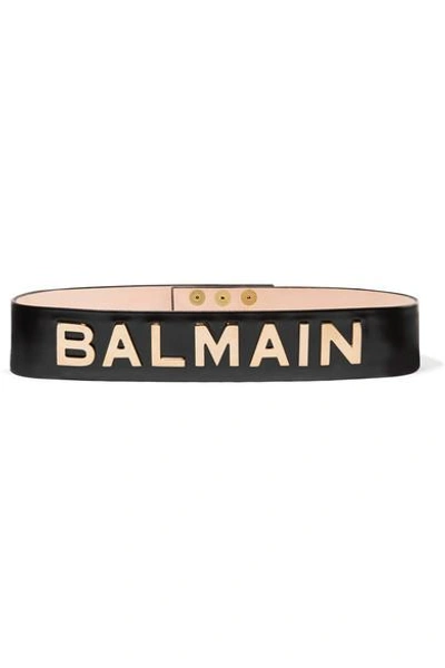 Shop Balmain Embellished Glossed-leather Belt In Black