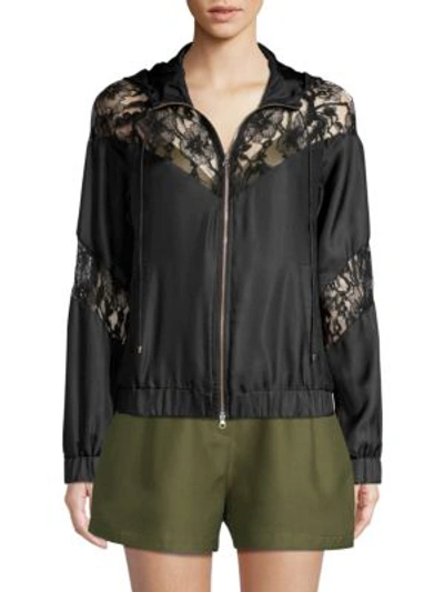 Shop Fleur Du Mal Paneled Lace Track Jacket In Black