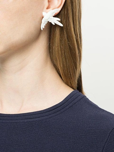 Shop Olgafacesrok Small Bird Earrings - White