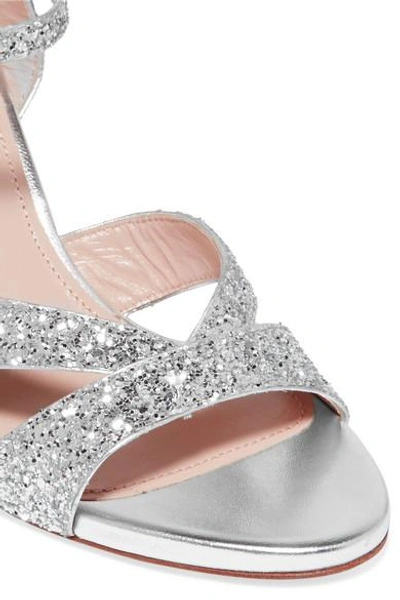 Shop Miu Miu Crystal-embellished Glittered Leather Sandals In Silver