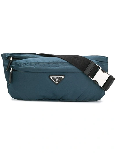 Shop Prada Shell Belt Bag - Blue