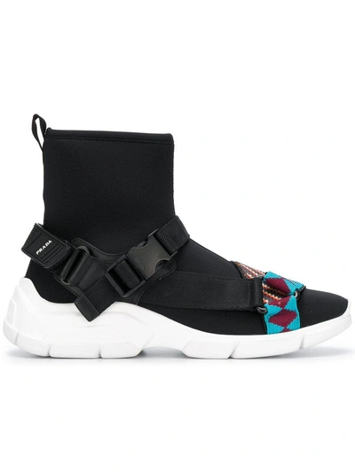 Shop Prada Neoprene Sock Sneakers - Black