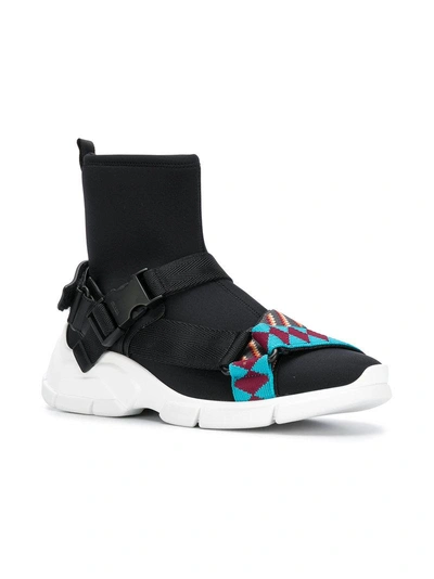Shop Prada Neoprene Sock Sneakers - Black
