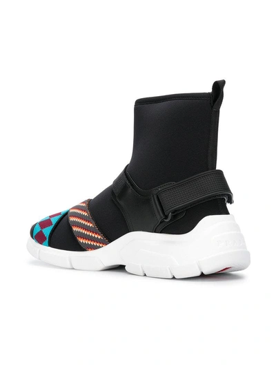 Shop Prada Neoprene Sock Sneakers - Black