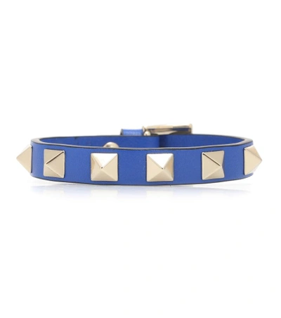 Shop Valentino Garavani Rockstud Leather Bracelet In Blue