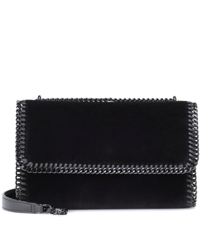 Shop Stella Mccartney Falabella Velvet Shoulder Bag In Black