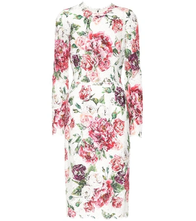 Shop Dolce & Gabbana Floral-printed Lace Dress In Multicoloured