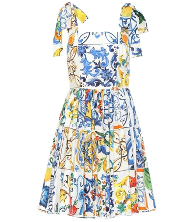 Shop Dolce & Gabbana Majolica Sleeveless Cotton Dress In Multicoloured