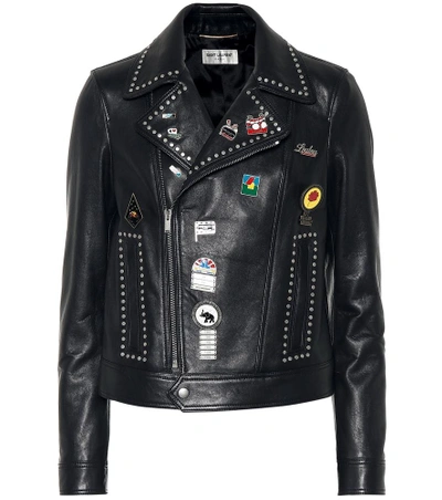 Shop Saint Laurent Embellished Leather Jacket In Black