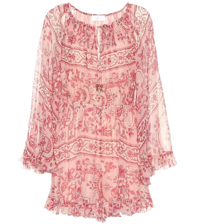 Shop Zimmermann Castile Floral Silk Playsuit In Pink