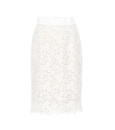 Shop Dolce & Gabbana Cotton-blend Lace Skirt In White