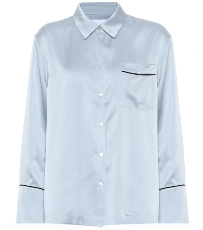 Shop Asceno Silk Pajama Top In Blue