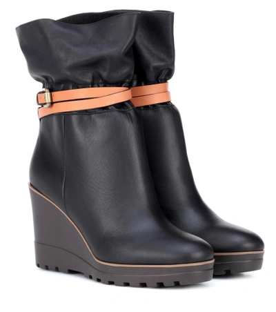 Shop See By Chloé Robin Leather Wedge Ankle Boots In Black