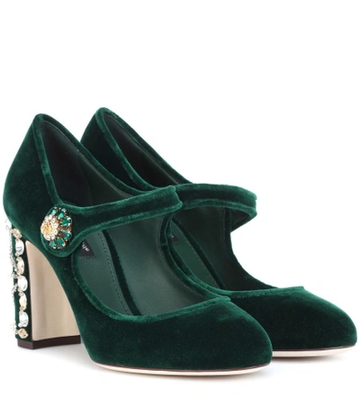 Shop Dolce & Gabbana Embellished Velvet Pumps In Green